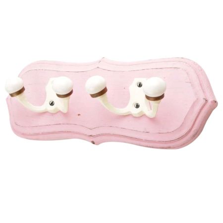 Pink Cream Double Loop Ceramic Iron Wooden Hooks